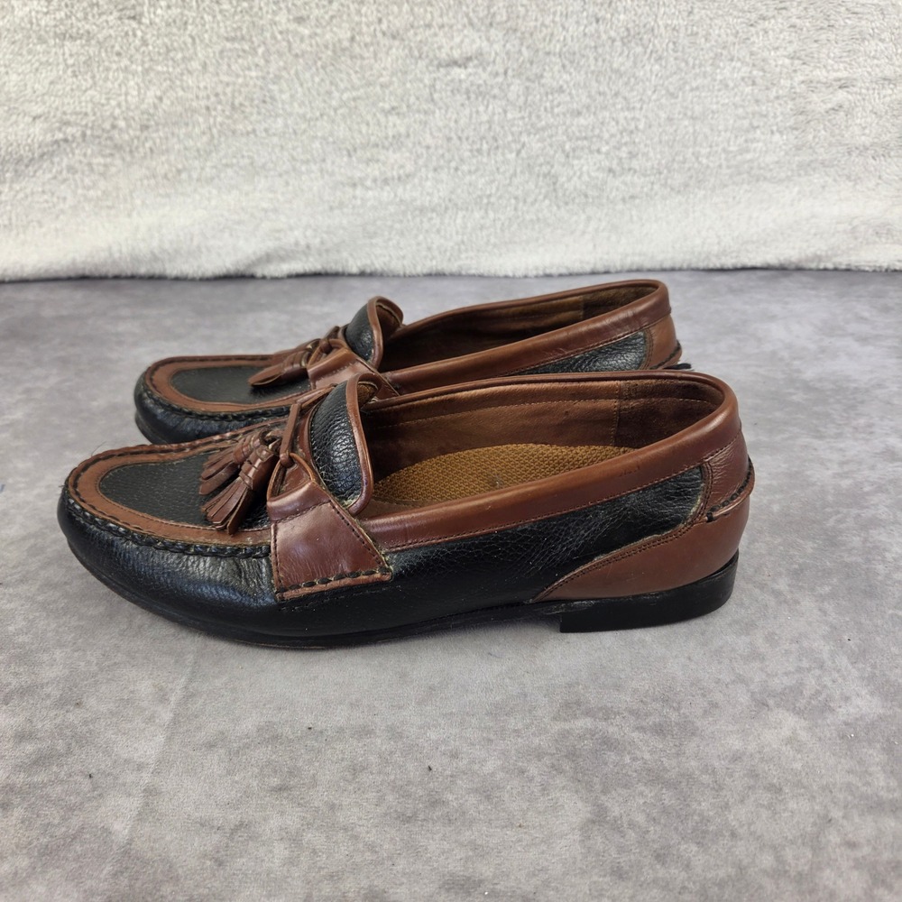 Mens Two Tone Leather Tassel Loafers Black Brown Wide EEE 11 11234 GB